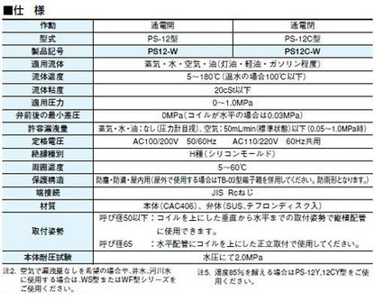 電磁弁(ピストン式)(桃太郎シリーズ(蒸気・水・空気・油用) ＜PS12C-W＞