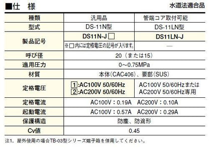 定水位弁(パイロット電磁弁シリーズ(水用) ＜DS11N-J＞