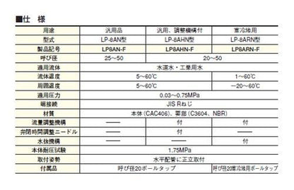定水位弁(FVバルブシリーズ(水用、寒冷地用) ＜LP8ARN-F＞
