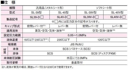 安全逃し弁(ふく太郎シリーズ(蒸気・気体・液体用) ＜SL40-D＞