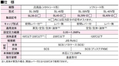 安全逃し弁(ふく太郎シリーズ(空気・気体・液体用) ＜SL39V-D＞