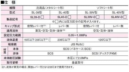 安全逃し弁(ふく太郎シリーズ(蒸気・気体・液体用) ＜SL39-D＞
