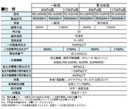 水道用減圧弁(水用) ＜RD50SN-F＞