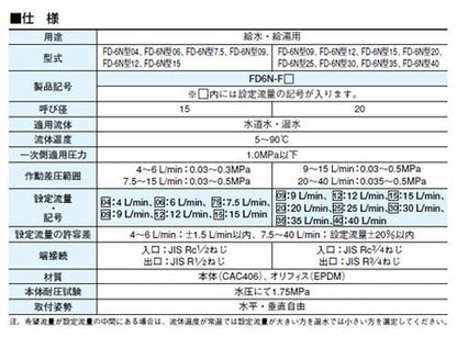 定流量弁(弁慶シリーズ(水・温水用) ＜FD6N-F＞