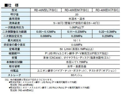 減圧弁 (弁慶シリーズ(水・温水用) ＜RD46N-FMP＞