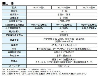 減圧弁 (弁慶シリーズ(水・温水用) ＜RD43N-FML＞