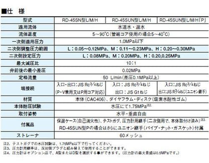 止水栓付減圧弁(弁慶シリーズ(水・温水用) ＜RD45SUN-FM＞