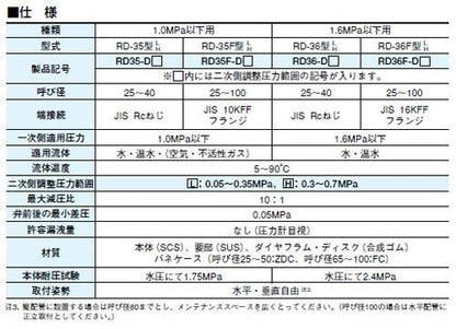 減圧弁(平静シリーズ(水・温水・気体用) ＜RD35FN-D＞