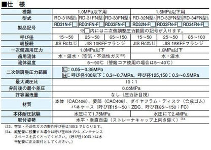 減圧弁(平静シリーズ(水・温水用) ＜RD32N-F＞
