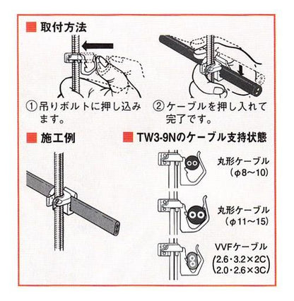 吊りボルト・丸鋼用ケーブル支持具 ＜TW3-9N＞