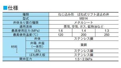 MB14型　逆止め弁　＜WB14-LSSJ6SA＞
