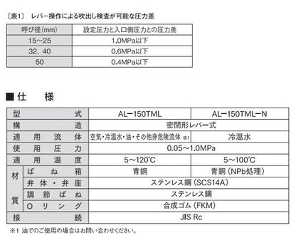 安全リリーフ弁 ソフトシート形 ＜AL-150TML-N＞