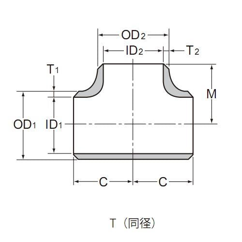 突合せ溶接式管継手 鋼管製 黒 T 径違い ＜T(R)-PT370-S40＞
