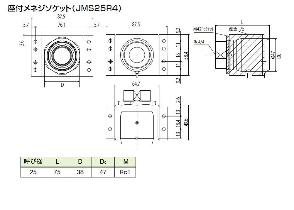 エルメックス 金属継手(座付メネジソケット) ＜JZMS25R4＞