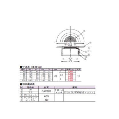 フローリング脱着式防虫目皿(VP・VU兼用) ＜D-3BZT-PU＞