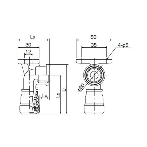 エスロカチットS 台付き給水栓エルボ 首長 ＜SMWL13DL＞
