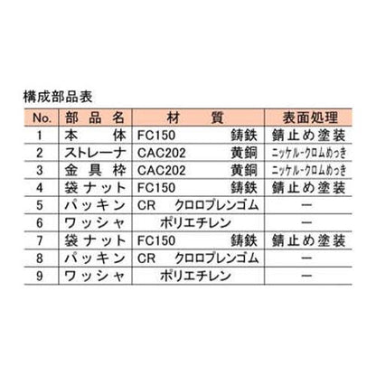 バス兼用鋳鉄製P型トラップ ＜MBK-AS-50x40＞