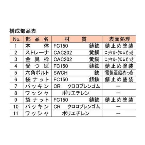バス兼用鋳鉄製P型トラップ ＜MBK-BS-50x40＞