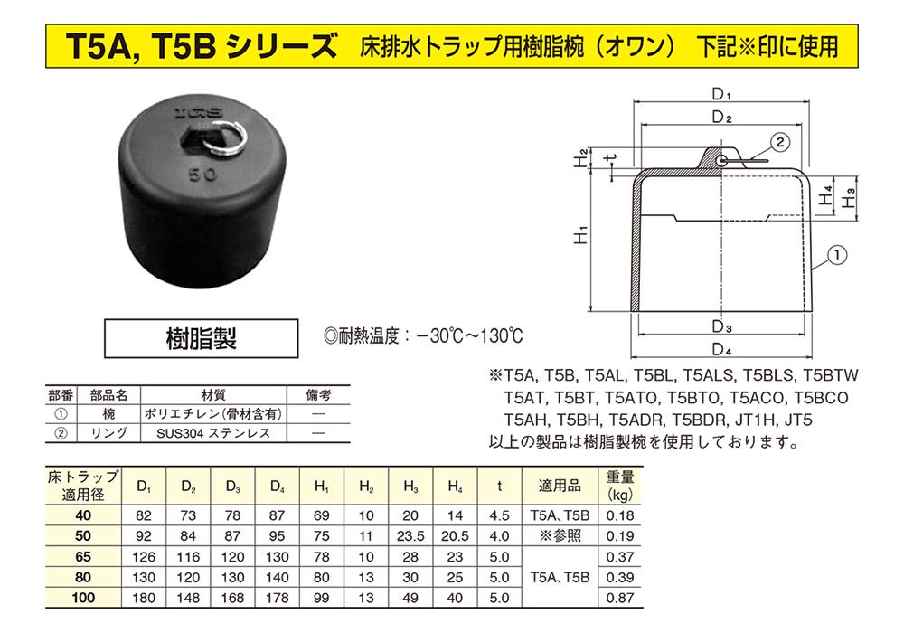 T5A, T5B シリーズ 床排水トラップ用樹脂椀(オワン)