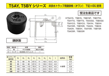 T5AY, T5BY シリーズ 床排水トラップ用鋳鉄椀(オワン)