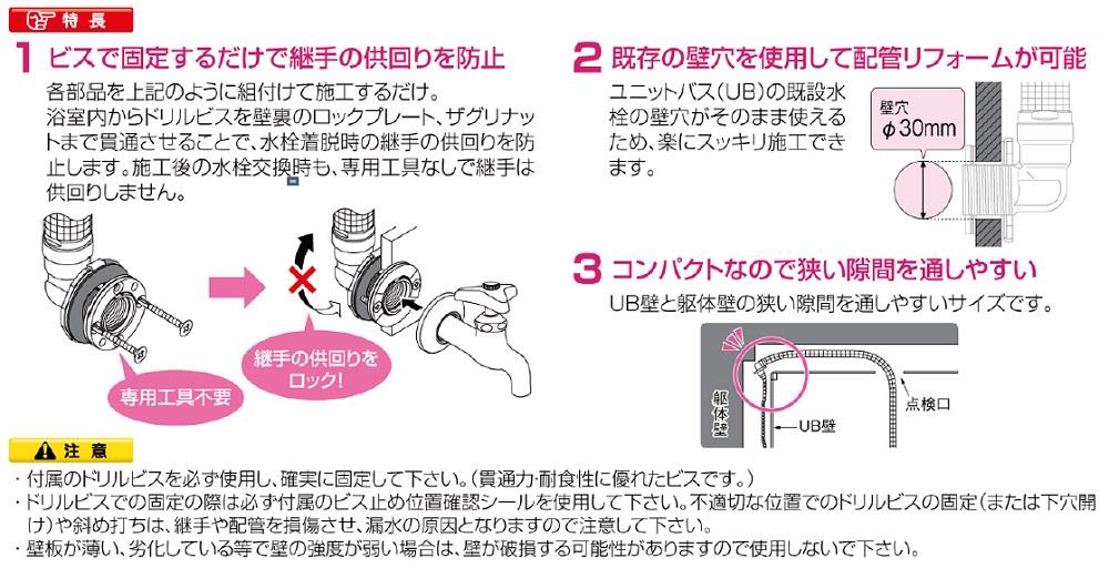 WL69型 おふロック UB壁貫通継手(供回り防止タイプ) ＜WL69-1313-13-S＞