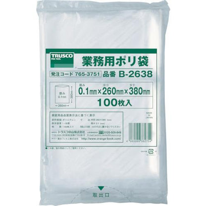 TRUSCO 厚手ポリ袋 縦380×横260×t0.1 透明 (100枚入)