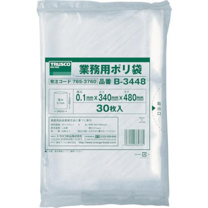 TRUSCO 厚手ポリ袋 縦480×横340×t0.1 透明 (30枚入)