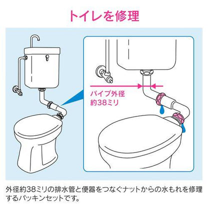 トイレ洗浄管用パッキン 水もれ修理 (排水管 パイプ外径38ミリ用 隅付ロータンク) GA-NE007