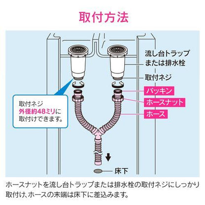 Y型排水ホース 二槽式シンク用 呼40 GA-PC006