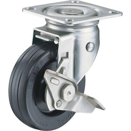 ハンマー Sシリーズオールステンレス 旋回式ゴム車輪 100mm ストッパー付