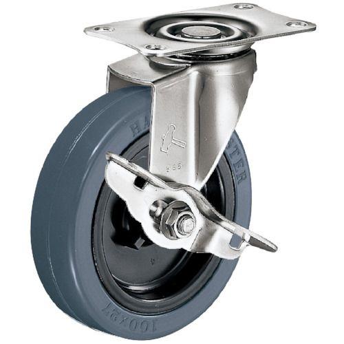 ハンマー Eシリーズオールステンレス 旋回式ゴム車輪(ナイロンホイール) 85mm スットパー付