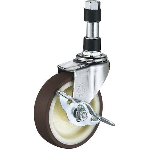ハンマー パイプ差込み旋回式ウレタン車輪(ナイロンホイル)65mm φ18用 ストッパー付