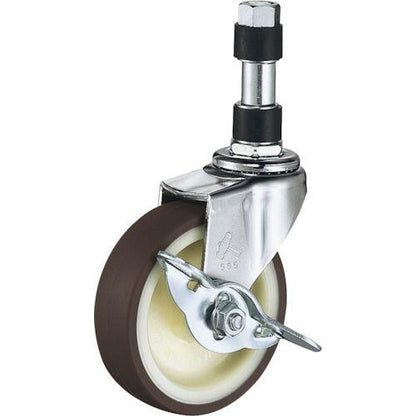 ハンマー パイプ差込み旋回式ウレタン車輪(ナイロンホイル)75mm φ18用 ストッパー付