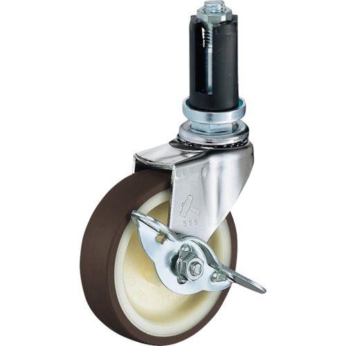 ハンマー パイプ差込み旋回式ウレタン車輪(ナイロンホイル)65mm φ22～24用 ストッパー付