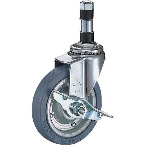 ハンマー パイプ差込み旋回式ゴム車輪(スチールホイール)150mm φ21用 ストッパー付