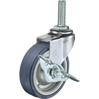 ハンマー ねじ込み旋回式ゴム車輪(スチールホイール)65mm ストッパー付