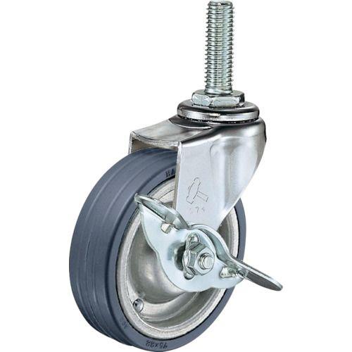 ハンマー ねじ込み旋回式ゴム車輪(スチールホイール)75mm ストッパー付
