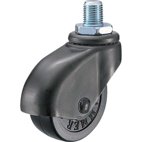 ハンマー ねじ込み旋回式ゴム車輪50mm UNF1/2 本体:黒色