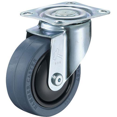 ハンマー 軽量薄板鋼板製旋回式ゴム車輪(ナイロンホイール・ボールベアリング)75mm
