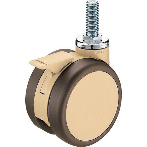 ハンマー 双輪ねじ込み旋回式ウレタン車輪 100mm M12 ライトブラウン トータルロック