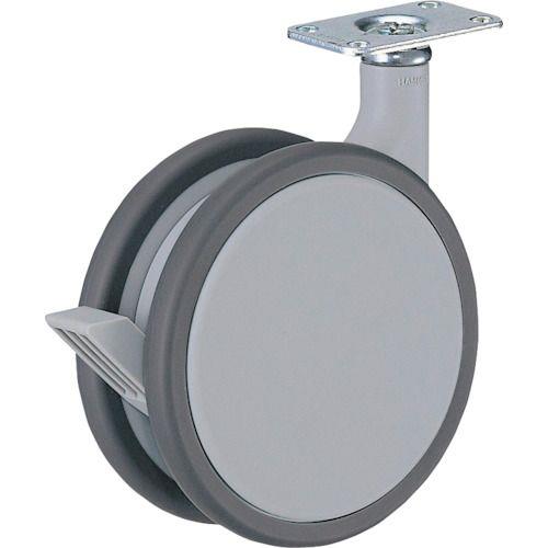 ハンマー 双輪平付け旋回式ウレタン車輪 100mm グレー ストッパー付