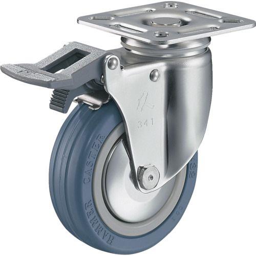 ハンマー オールステンレス旋回式ゴム車輪 100mm トータルロック