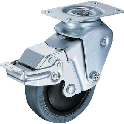 ハンマー クッションキャスター旋回式ゴム車輪 100mm 線径2.6mm ストッパー付