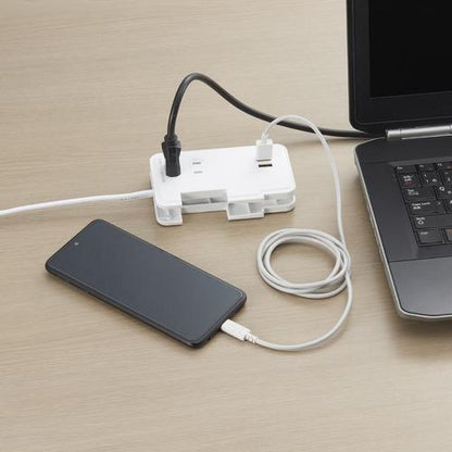 巻取りモバイルタップ3個口0.9mUSB付白