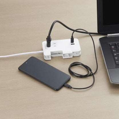 巻取りモバイルタップ3個口0.9mCタイプUSB付白
