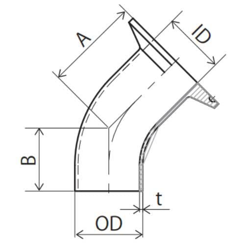 45°片ヘルール付エルボ